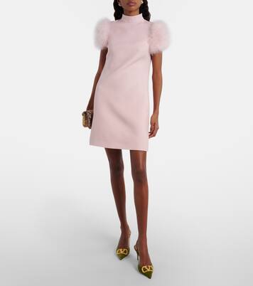 Feather-trimmed turtleneck Crepe Couture minidress | Valentino
