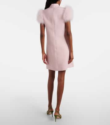 Feather-trimmed turtleneck Crepe Couture minidress | Valentino