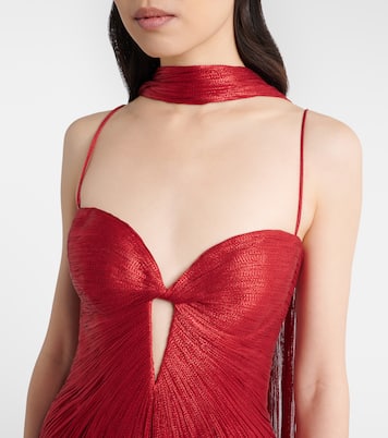 Pleated scarf-detail silk bustier gown | Maria Lucia Hohan