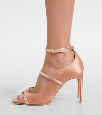 Cynthia 90 leather-trimmed satin sandals | Malone Souliers