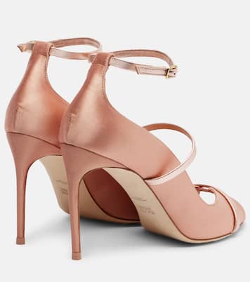 Cynthia 90 leather-trimmed satin sandals | Malone Souliers