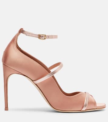 Cynthia 90 leather-trimmed satin sandals | Malone Souliers