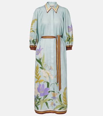 Belted floral linen shirt dress | Alémais