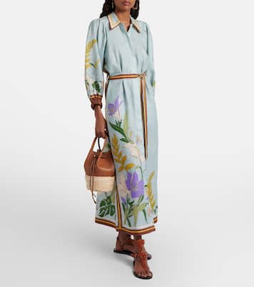 Belted floral linen shirt dress | Alémais
