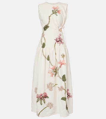 Besticktes Midikleid Otoño Orquidea aus Leinen | Agua by Agua Bendita