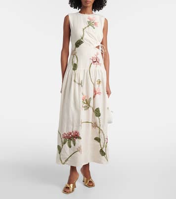 Besticktes Midikleid Otoño Orquidea aus Leinen | Agua by Agua Bendita