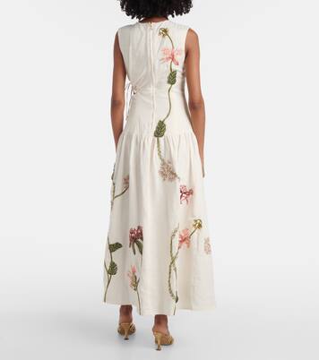 Besticktes Midikleid Otoño Orquidea aus Leinen | Agua by Agua Bendita