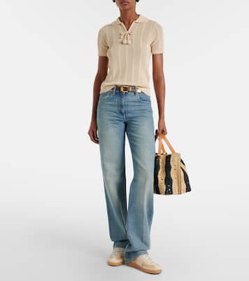 VLogo leather-trimmed raffia sneakers | Valentino Garavani