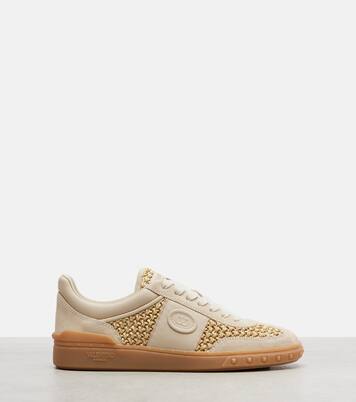 VLogo leather-trimmed raffia sneakers | Valentino Garavani