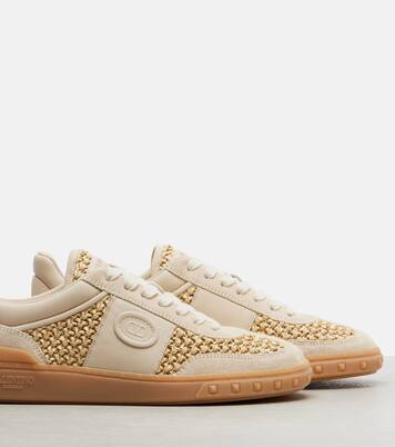 VLogo leather-trimmed raffia sneakers | Valentino Garavani