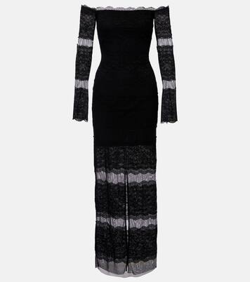 Off-shoulder lace tulle maxi dress | Blumarine