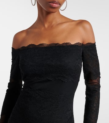 Off-shoulder lace tulle maxi dress | Blumarine