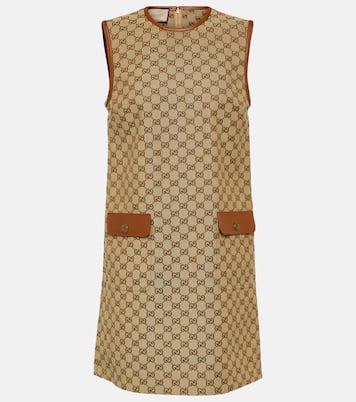 Miniabito in canvas GG con pelle | Gucci