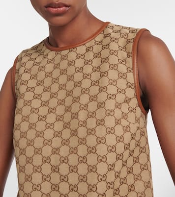 Miniabito in canvas GG con pelle | Gucci