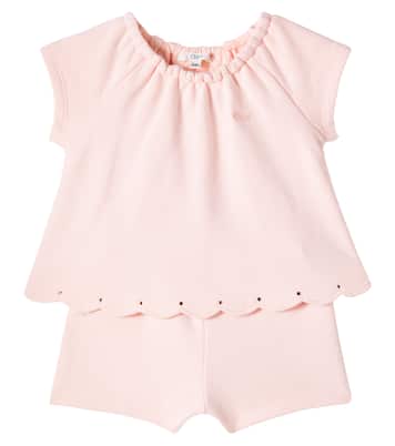 Baby - Jumpsuit corta in cotone con logo | Chloé Kids