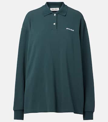 Polo in piqué di cotone con logo | Miu Miu