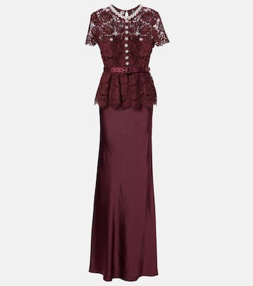 Robe longue en dentelle et satin  | Self-Portrait
