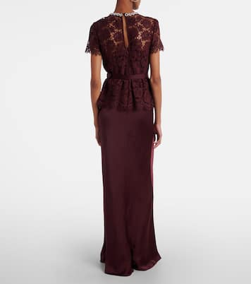 Robe longue en dentelle et satin  | Self-Portrait