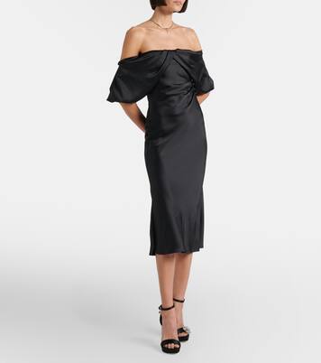 Off-Shoulder-Midikleid aus Satin | McQueen