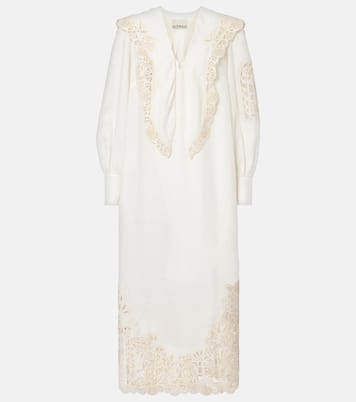 x LRNCE Rosemary embroidered linen midi dress | Alémais