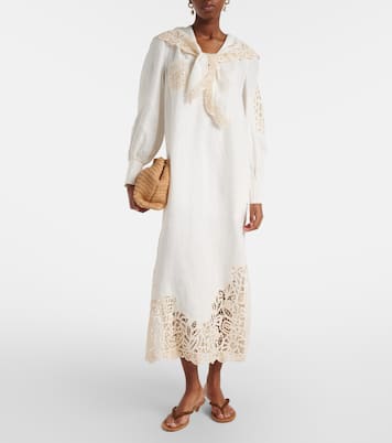 x LRNCE Rosemary embroidered linen midi dress | Alémais
