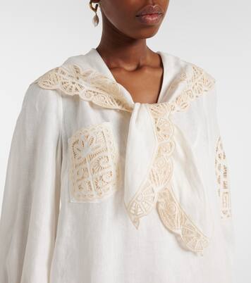 x LRNCE Rosemary embroidered linen midi dress | Alémais