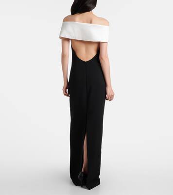 Floral-appliqué off-shoulder crêpe gown | Self-Portrait