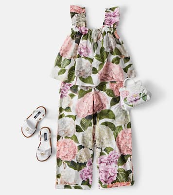 Floral cotton poplin wide-leg pants | Dolce&Gabbana Kids