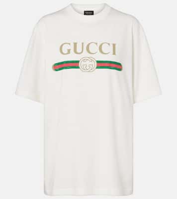 Logo cotton jersey and silk T-shirt | Gucci
