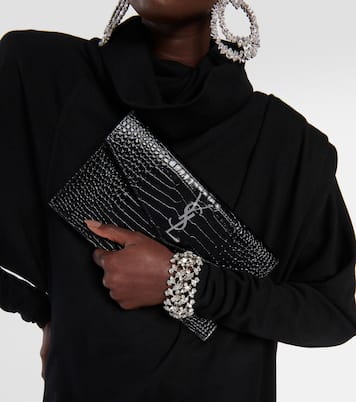 Uptown embossed leather clutch | Saint Laurent