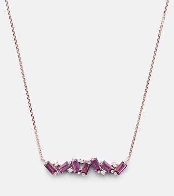 Frenesia Bar 14kt gold necklace with rhodolite and diamonds | Suzanne Kalan