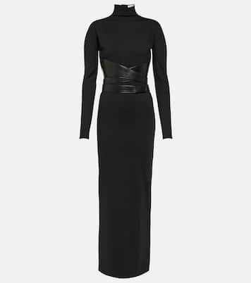 Leather-trimmed jersey maxi dress | Alaïa