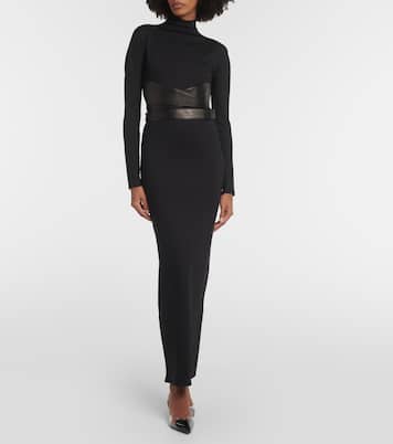 Leather-trimmed jersey maxi dress | Alaïa
