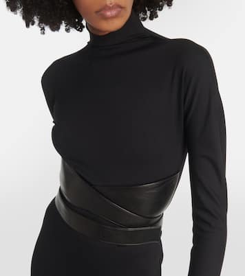 Leather-trimmed jersey maxi dress | Alaïa