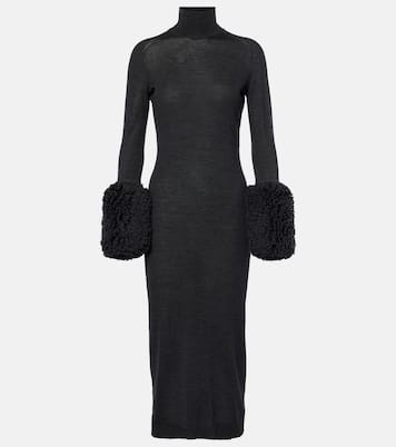 Abito midi in lana vergine con pelliccia sintetica | Alaïa