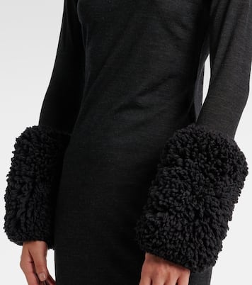 Abito midi in lana vergine con pelliccia sintetica | Alaïa