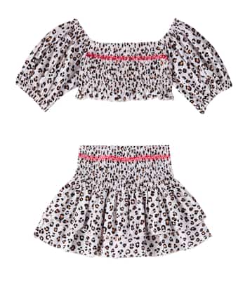 Leopard-print cotton top and skirt set | Monnalisa