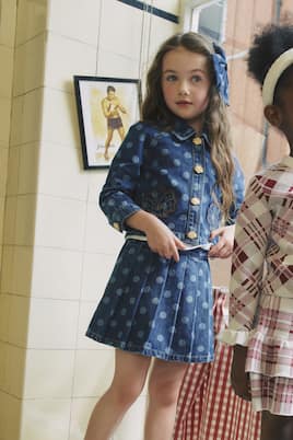 Polka-dot pleated denim skirt | Self-Portrait Kids