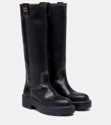 Logo leather knee-high boots | Miu Miu