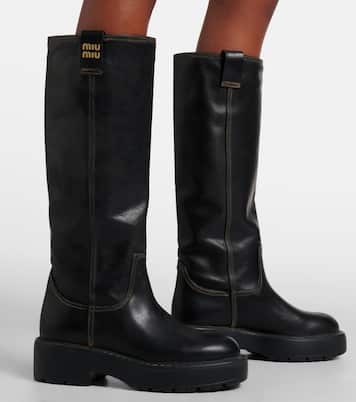 Logo leather knee-high boots | Miu Miu