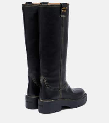 Logo leather knee-high boots | Miu Miu