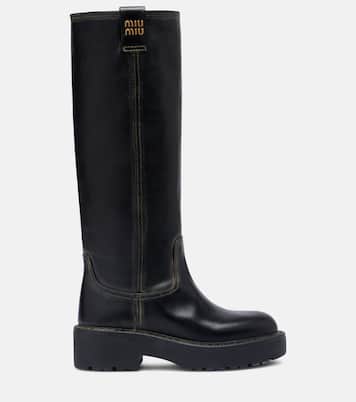 Logo leather knee-high boots | Miu Miu