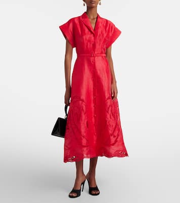 Vestido midi Aubrey de lona en mezcla de lino | Leo Lin