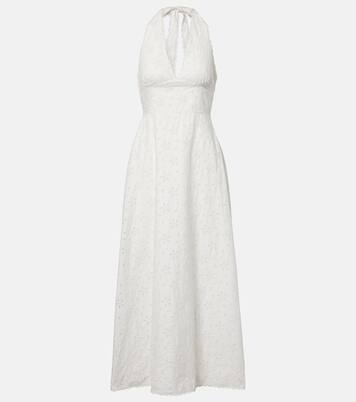 Salma embroidered halterneck cotton midi dress | Posse