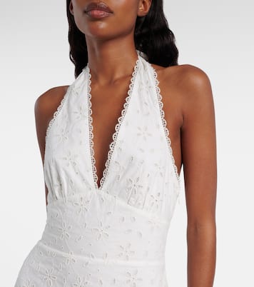 Salma embroidered halterneck cotton midi dress | Posse