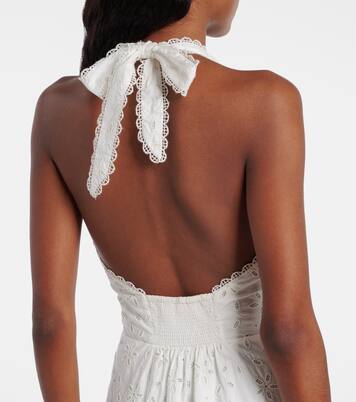 Salma embroidered halterneck cotton midi dress | Posse
