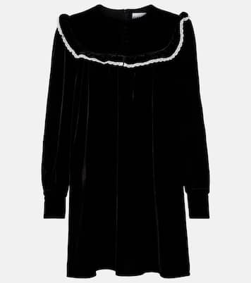 Lace-trimmed velvet minidress | Ganni