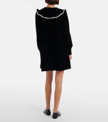 Lace-trimmed velvet minidress | Ganni