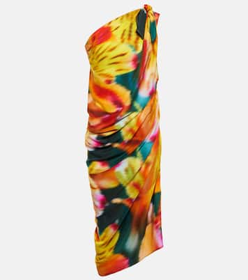 One-shoulder draped floral midi dress | Dries Van Noten