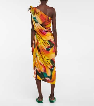 One-shoulder draped floral midi dress | Dries Van Noten